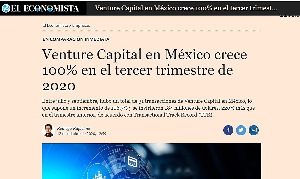 Venture Capital en Mxico crece 100% en el tercer trimestre de 2020